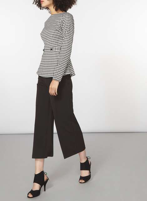 Black and White Gingham Checked Peplum Top